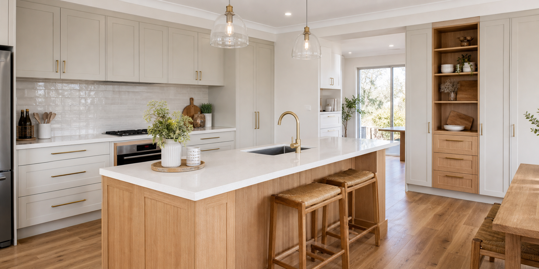 Custom kitchen renovation in Toowoomba with shaker cabinetry, stone benchtop and smart storage by Darling Downs Joinery